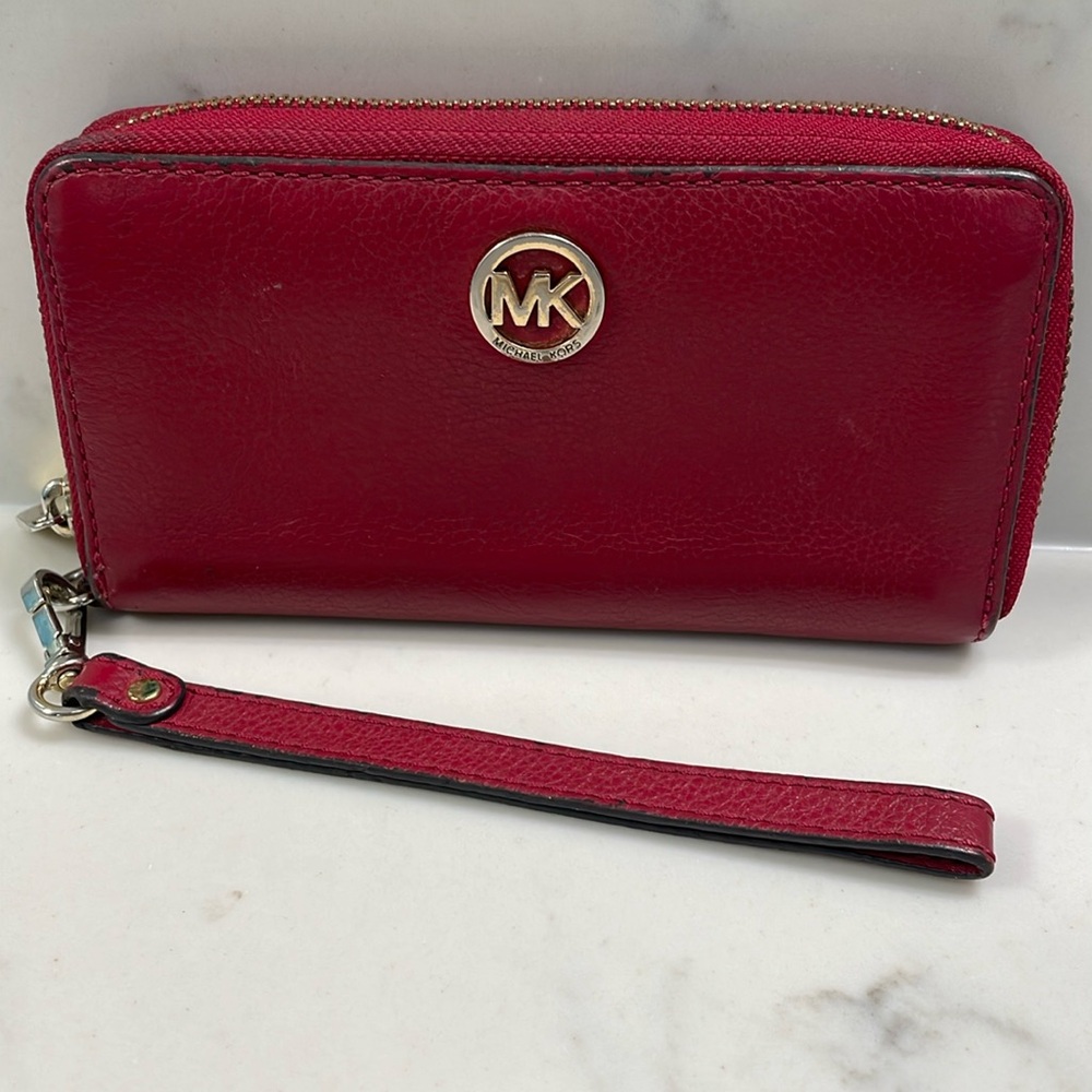 Michael Kors red leather wallet wristlet